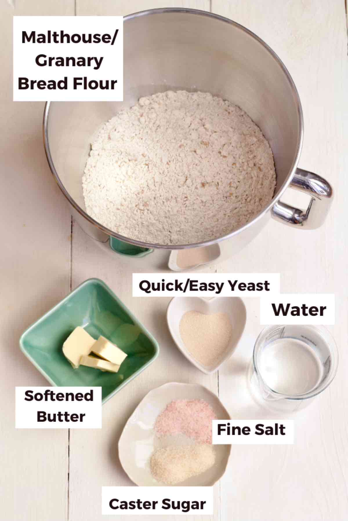 Ingredients for making granary bread.