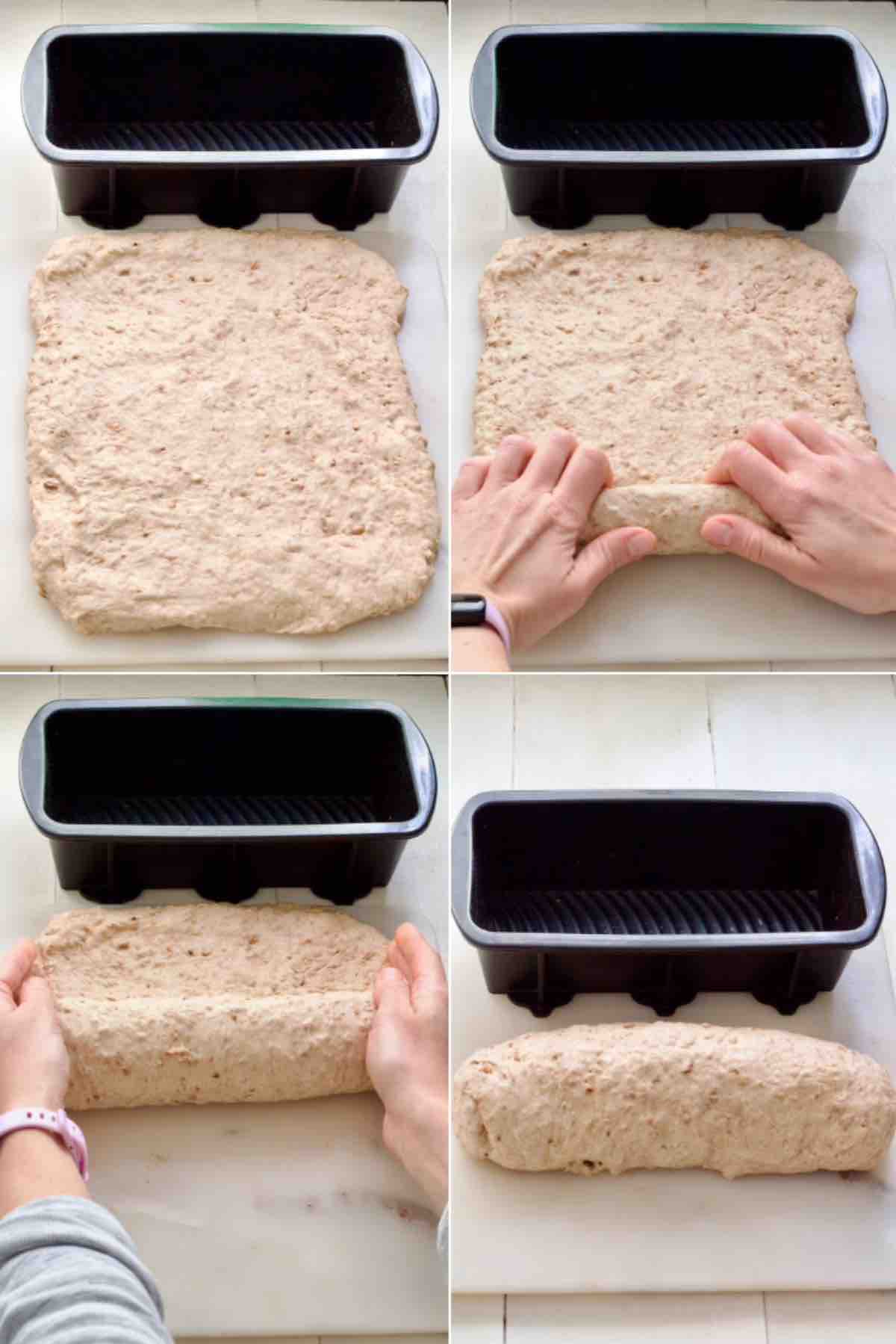 Process of shaping bread loaf.