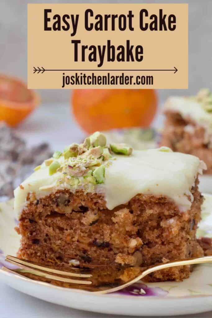 Close up of a slice of carrot cake.