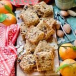 Close up of mincemeat flapjacks on a board.