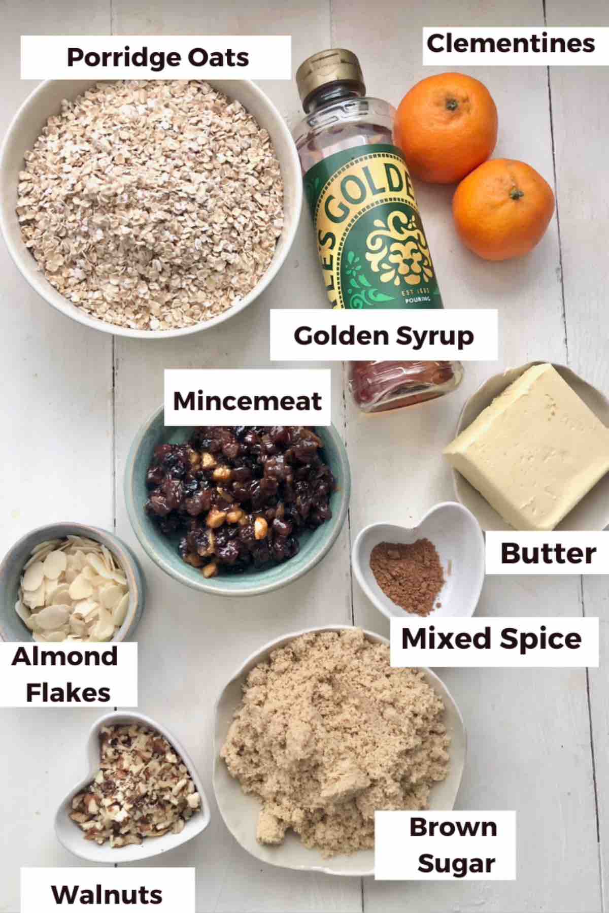 Ingredients for making mincemeat flapjacks.