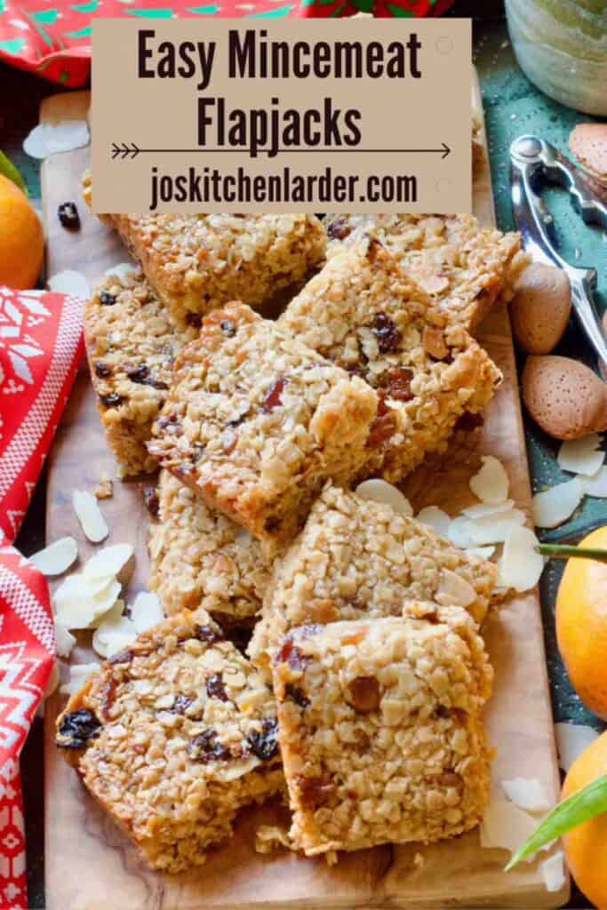 Close up of mincemeat flapjacks on a board.