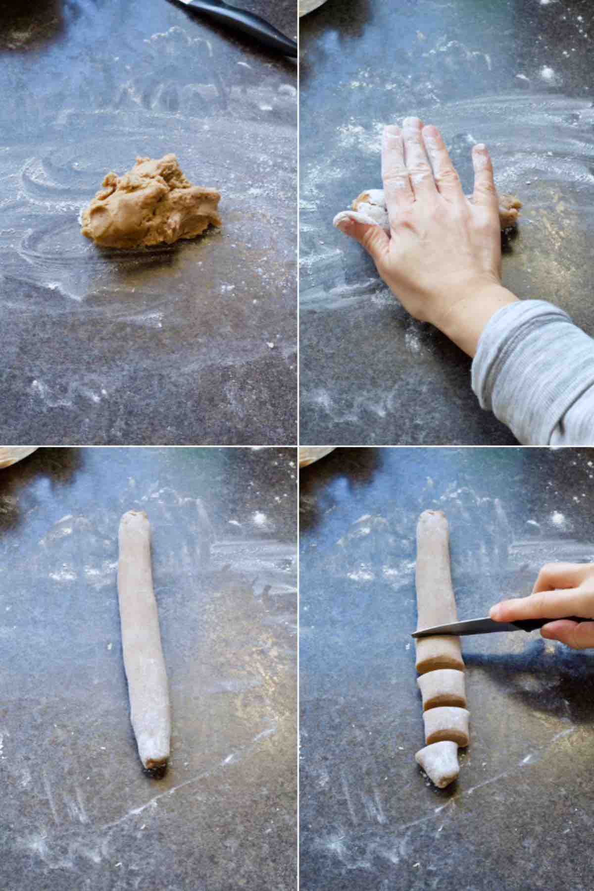 Rolling the dough and cutting it into shapes.