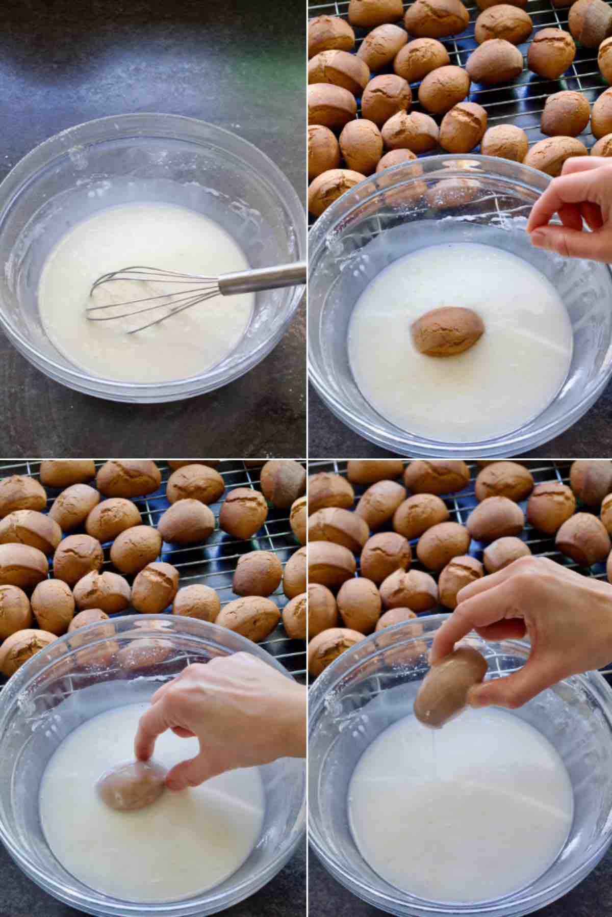Process of icing gingerbread bites.