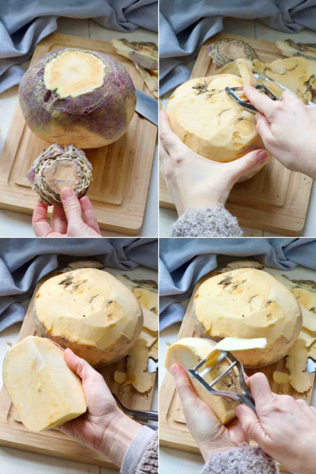 Process of peeling swede aka rutabaga.