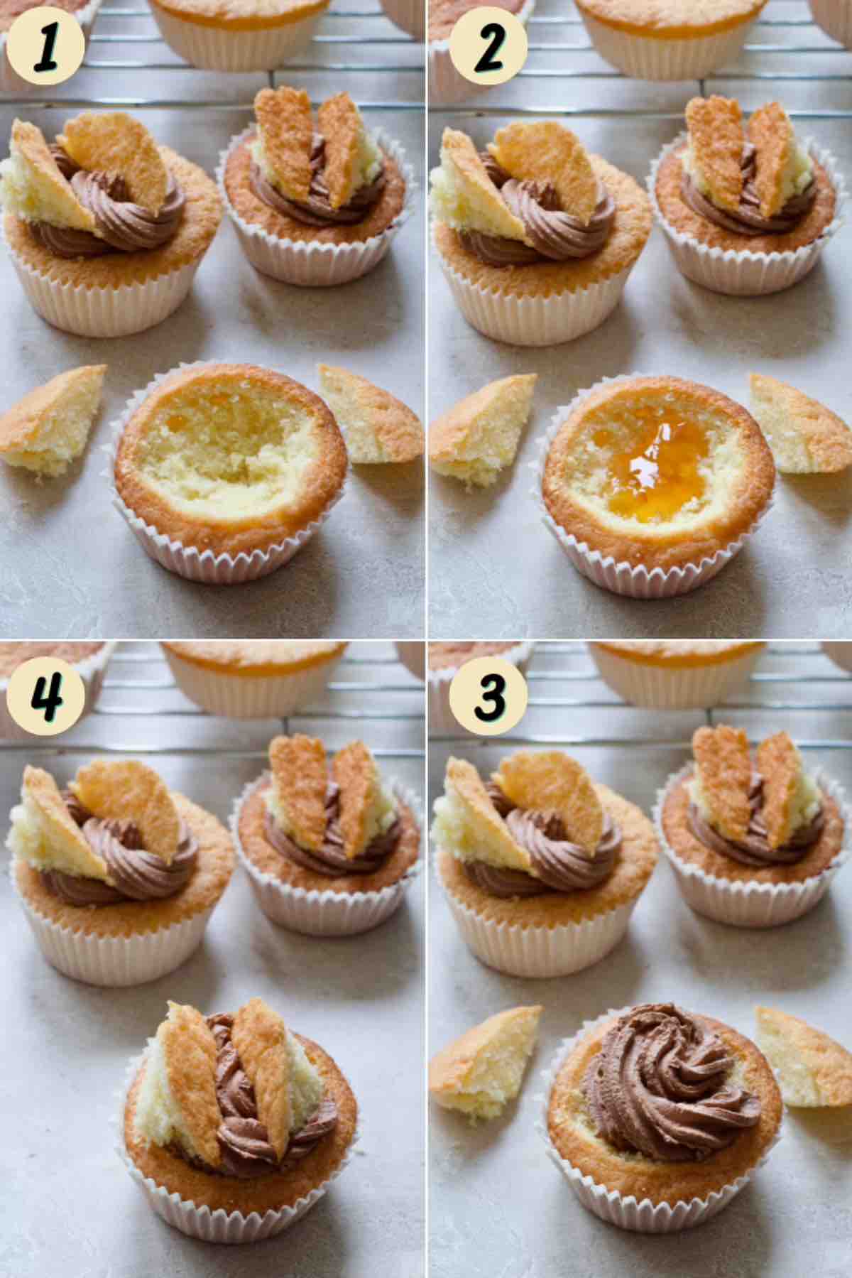 Process of decorating butterfly cakes.