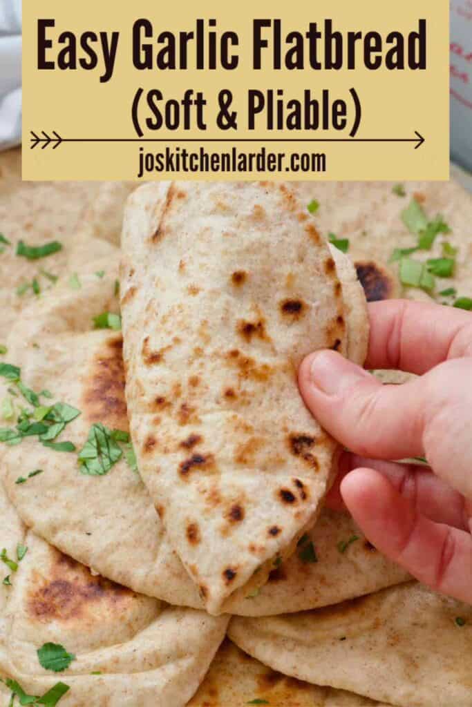 Close up of flatbread folded in half.