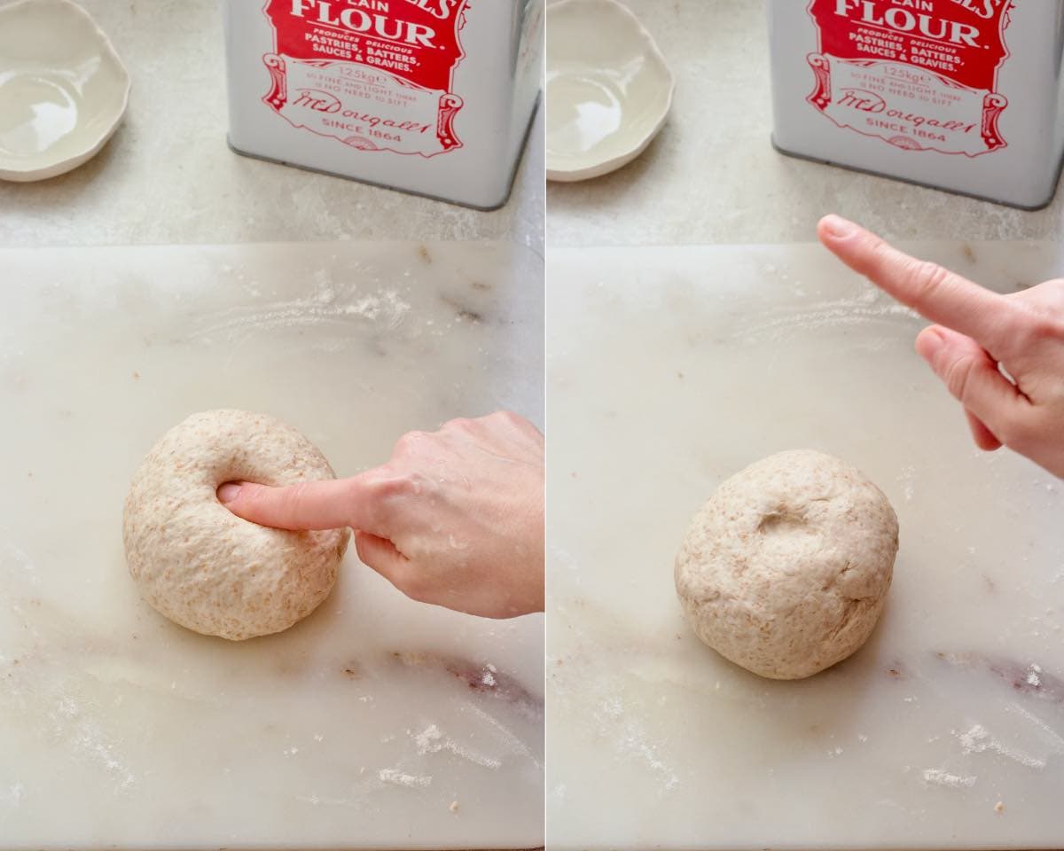 Finger check how springy the dough is.