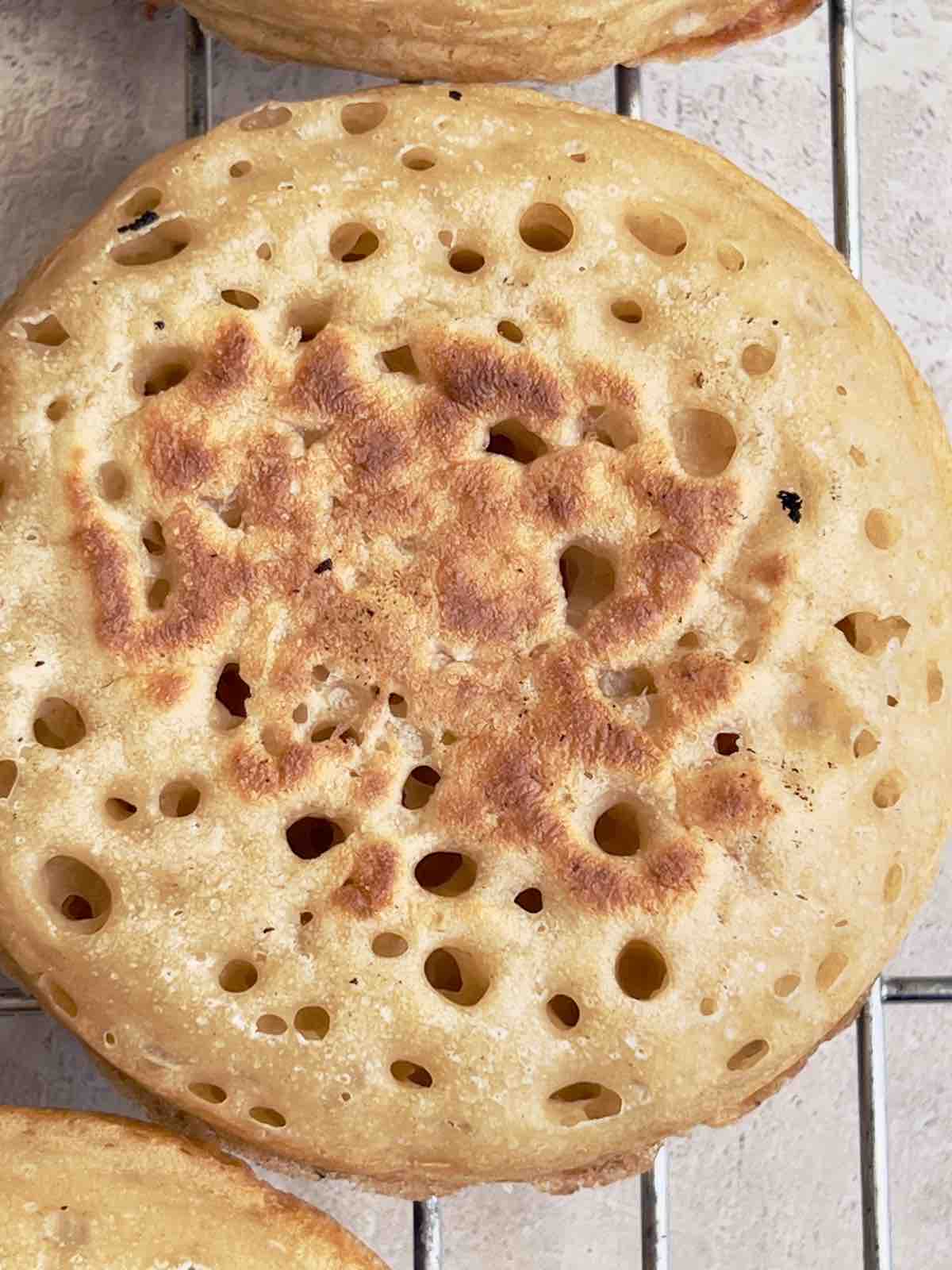 Crumpet close up.
