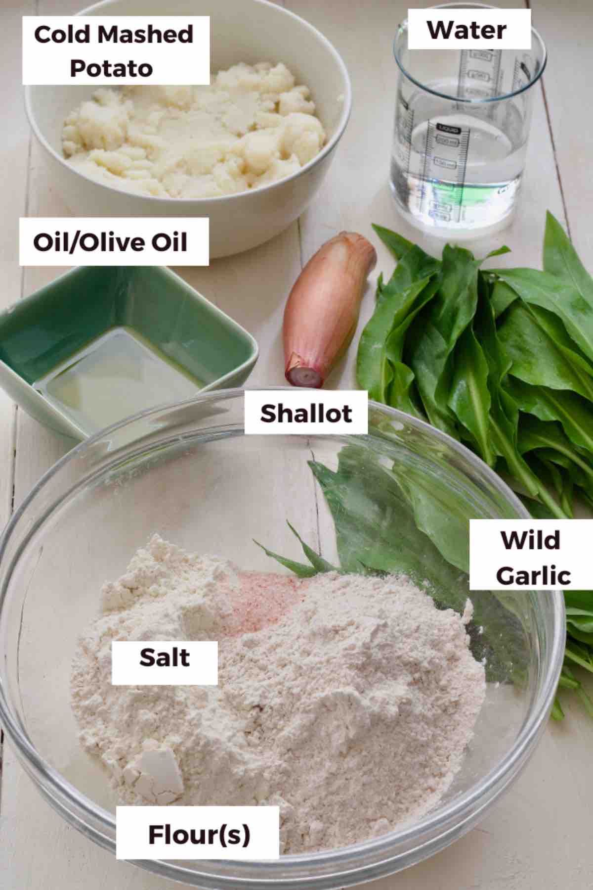 Ingredients for making wild garlic and potato parathas.