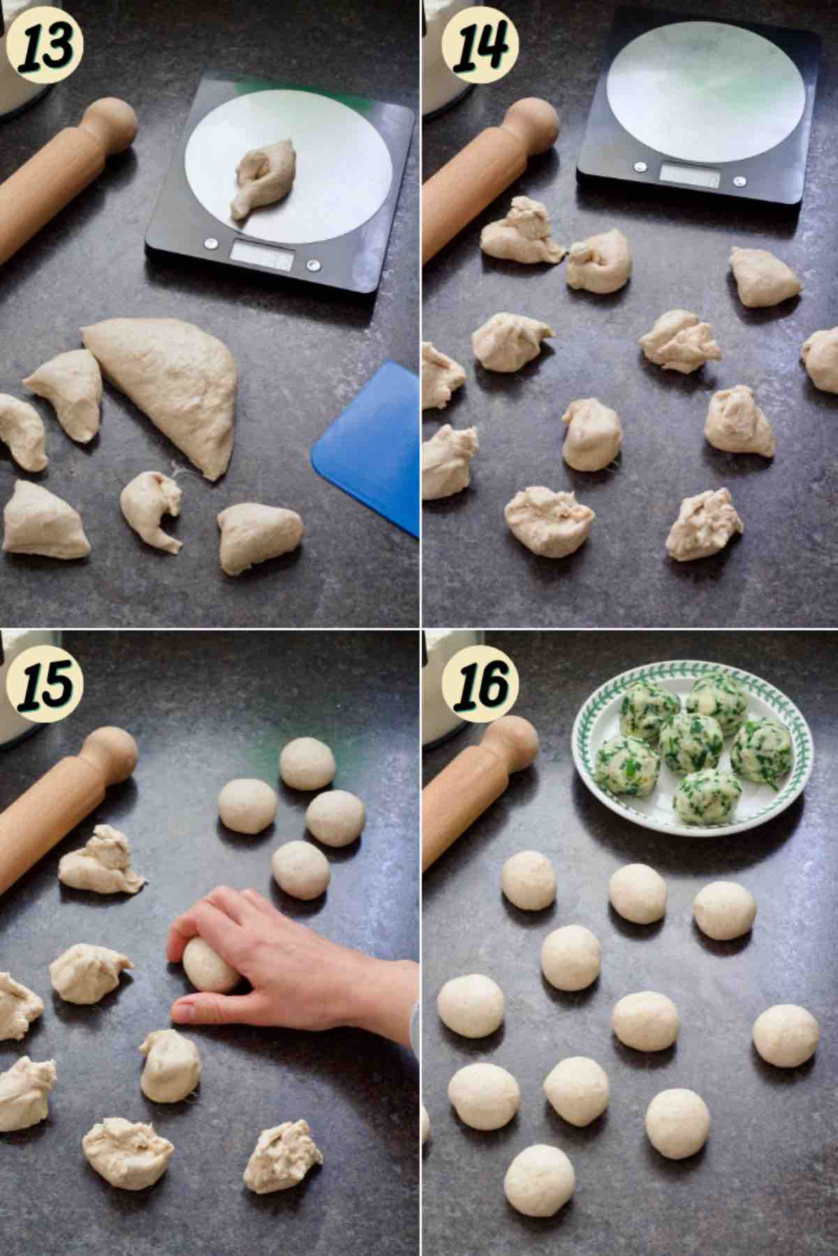 Preparing balls of dough for parathas.