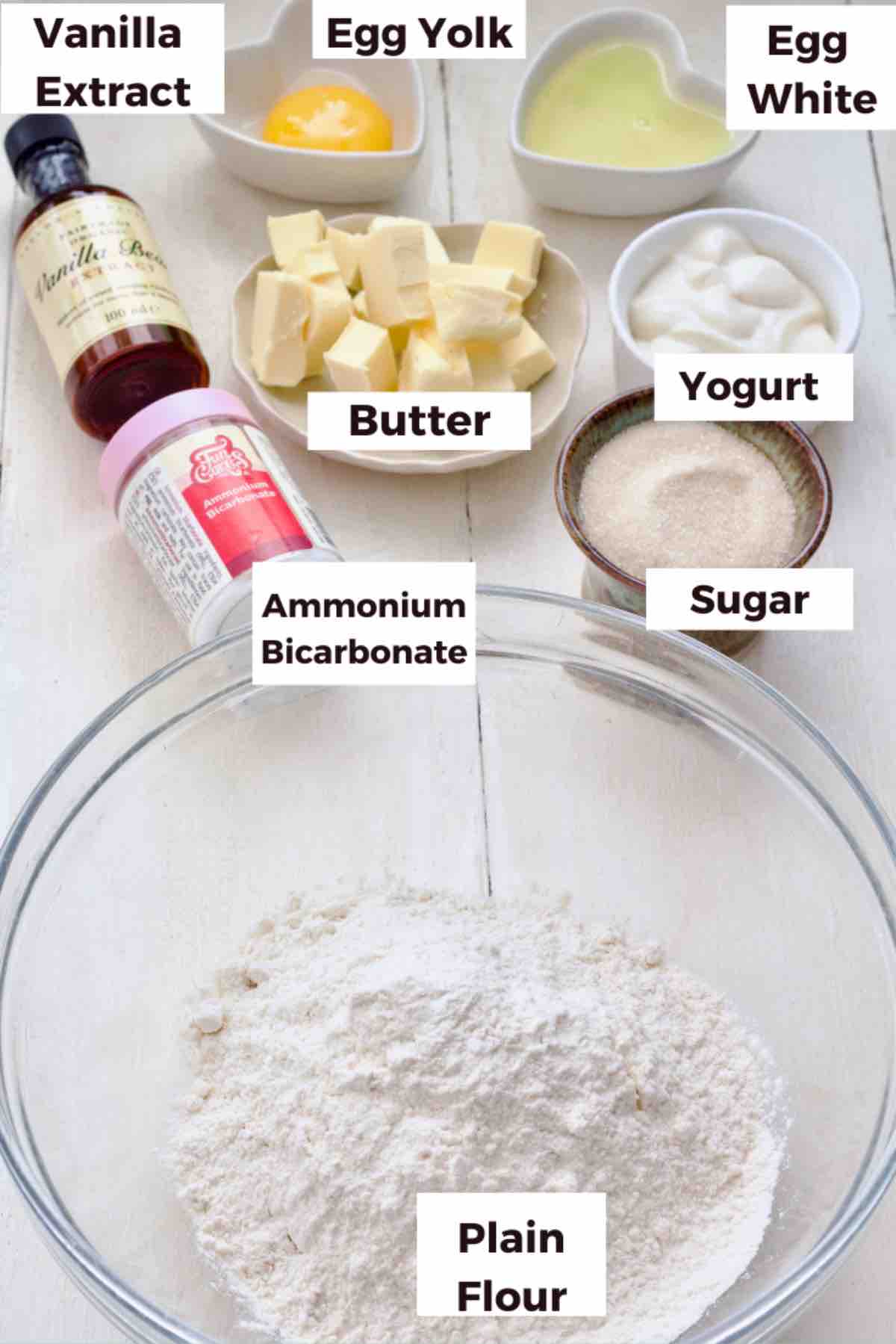 Ingredients for making ammonia cookies.