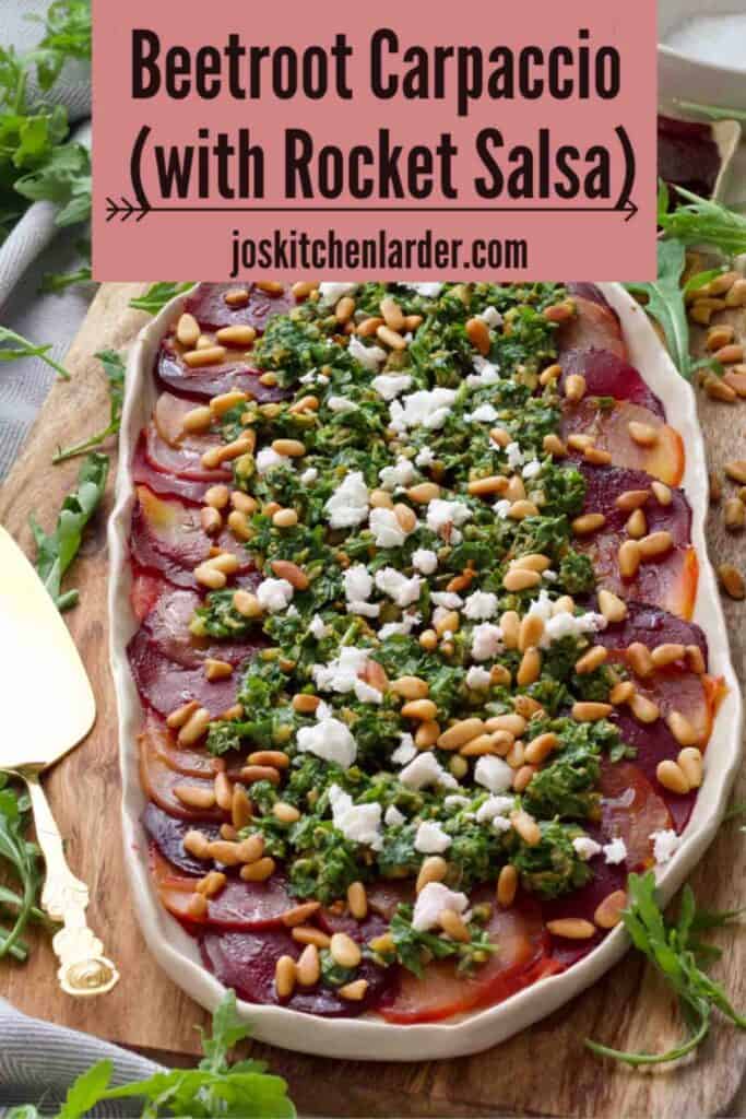 Beetroot carpaccio on a serving platter.