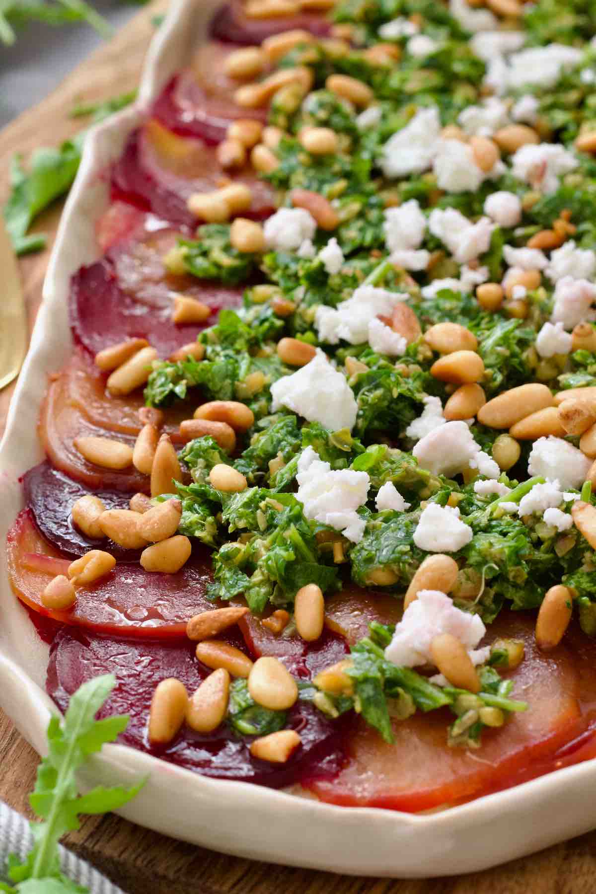Close up of beetroot carpaccio.