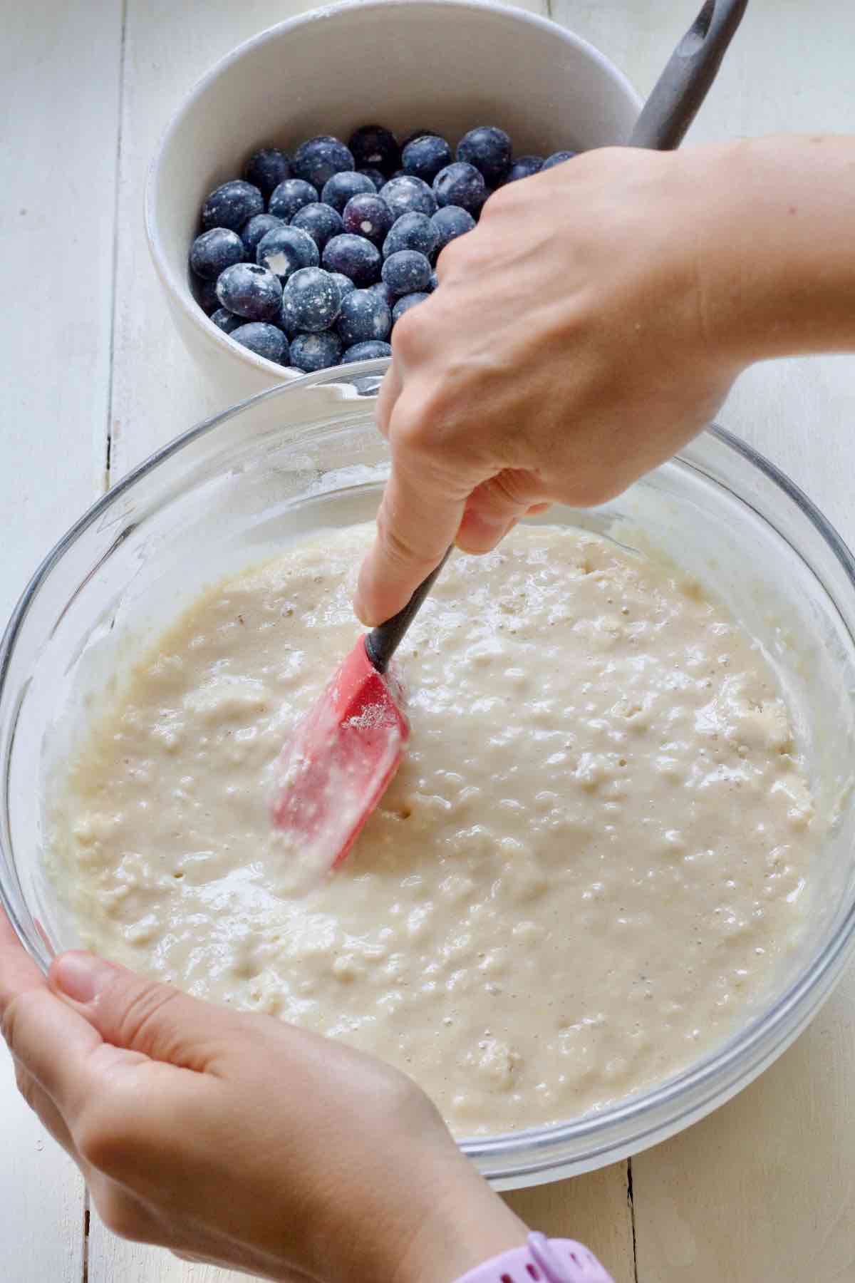 Mixing cake batter.