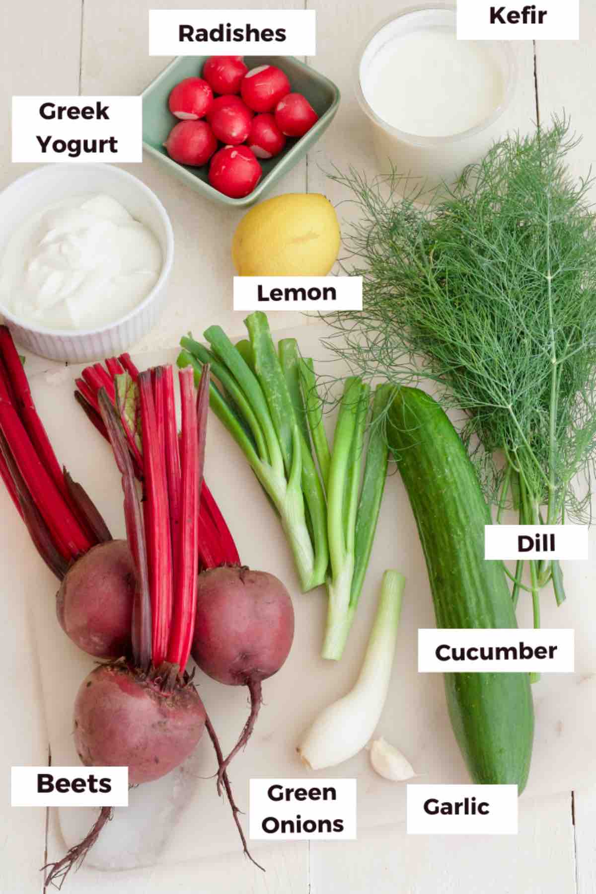 Ingredients for making Polish cold beet soup.