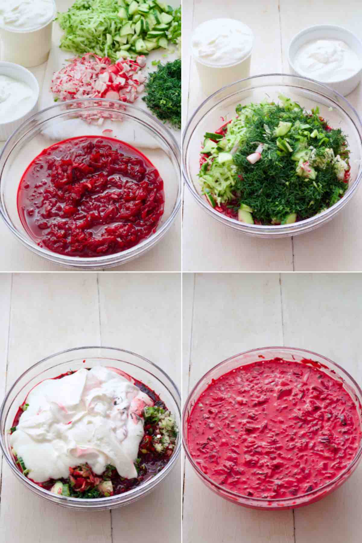 Polish cold beet soup assembly process.