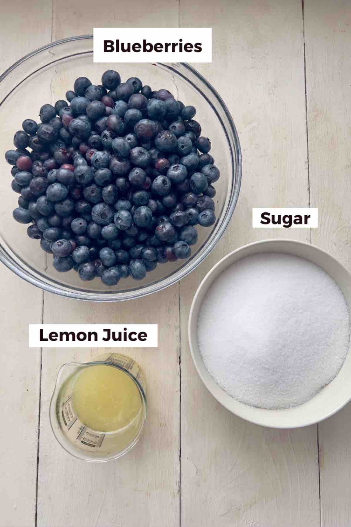 Ingredients for making blueberry syrup.