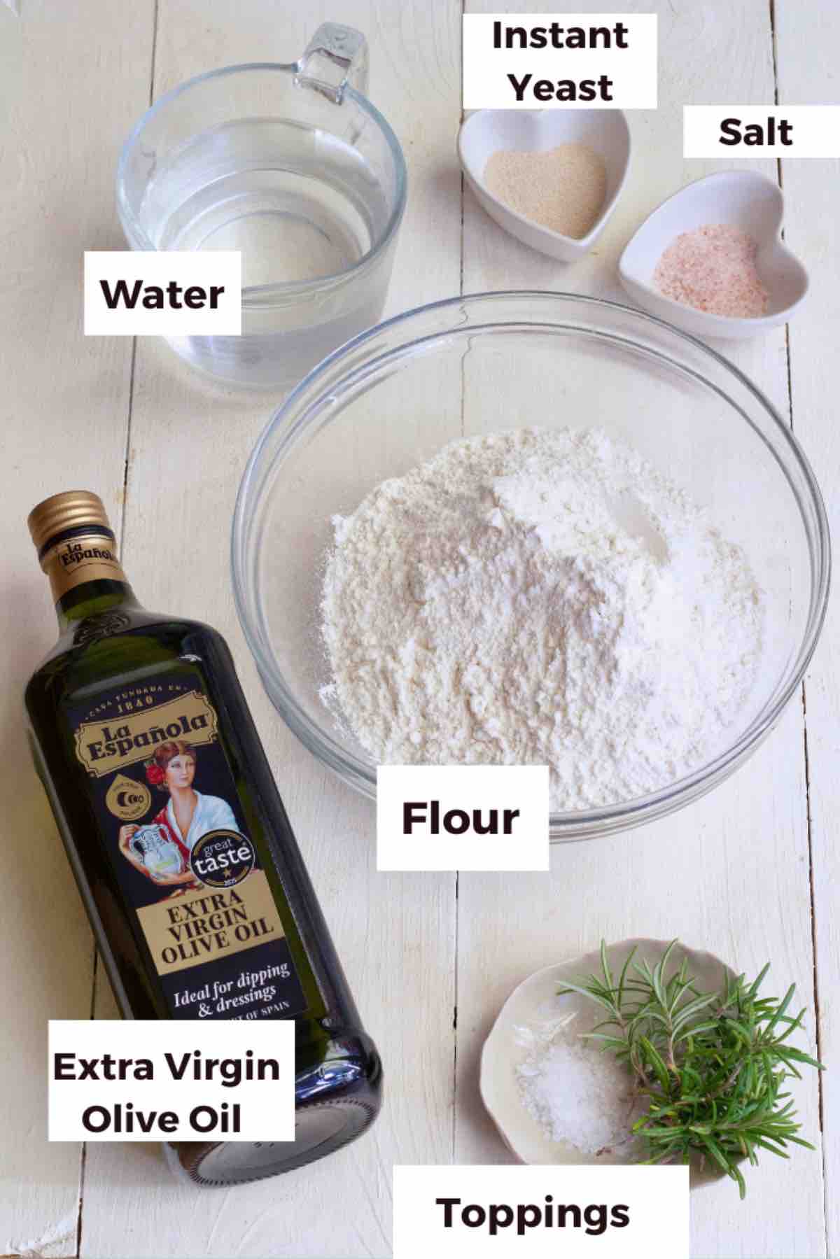 Ingredients for making focaccia.