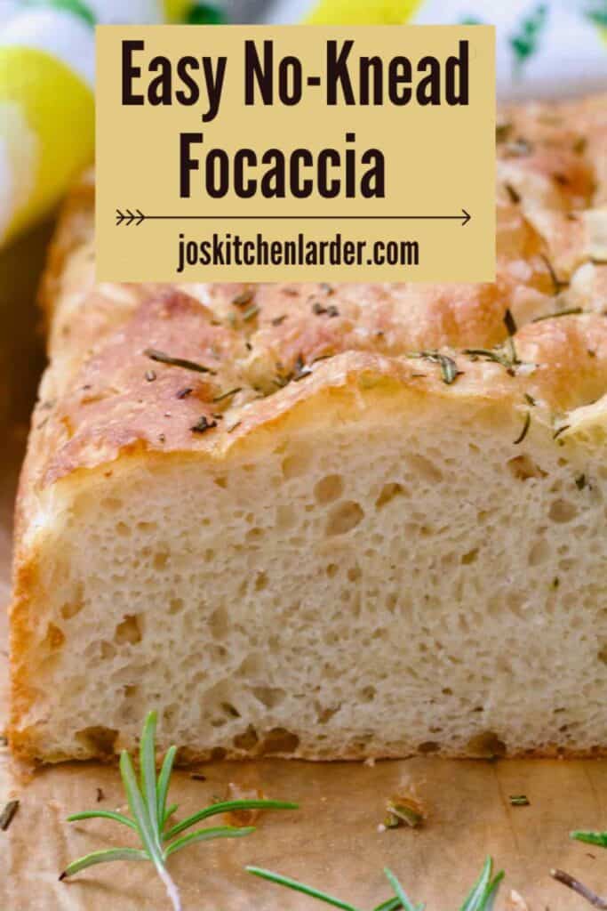 Close up of cross-section of baked focaccia.