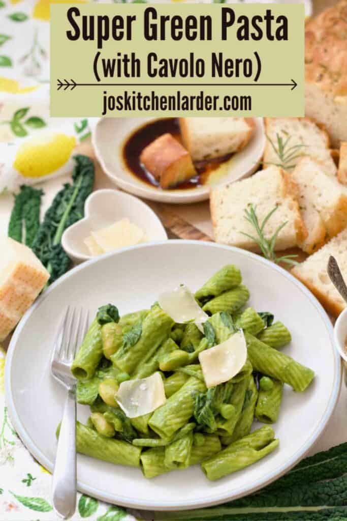 Easy green pasta in a bowl ready to be eaten.