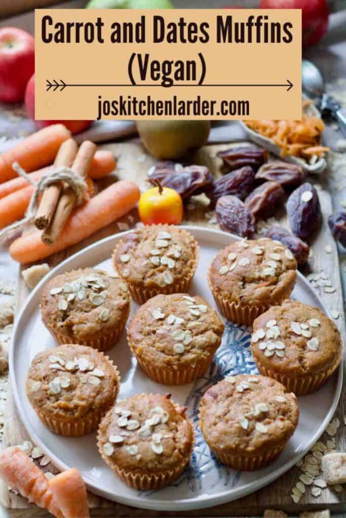 Carrot and date muffins on a round plate.