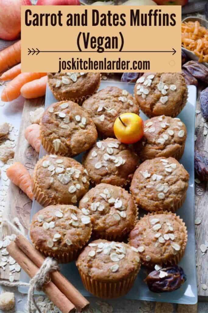 Bird view of a platter full of carrot and date muffins.