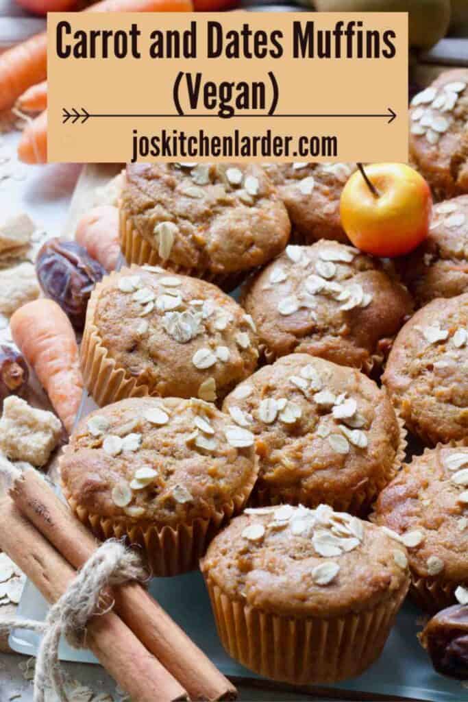 Platter with carrot and date muffins arranged close together, small apple on top.