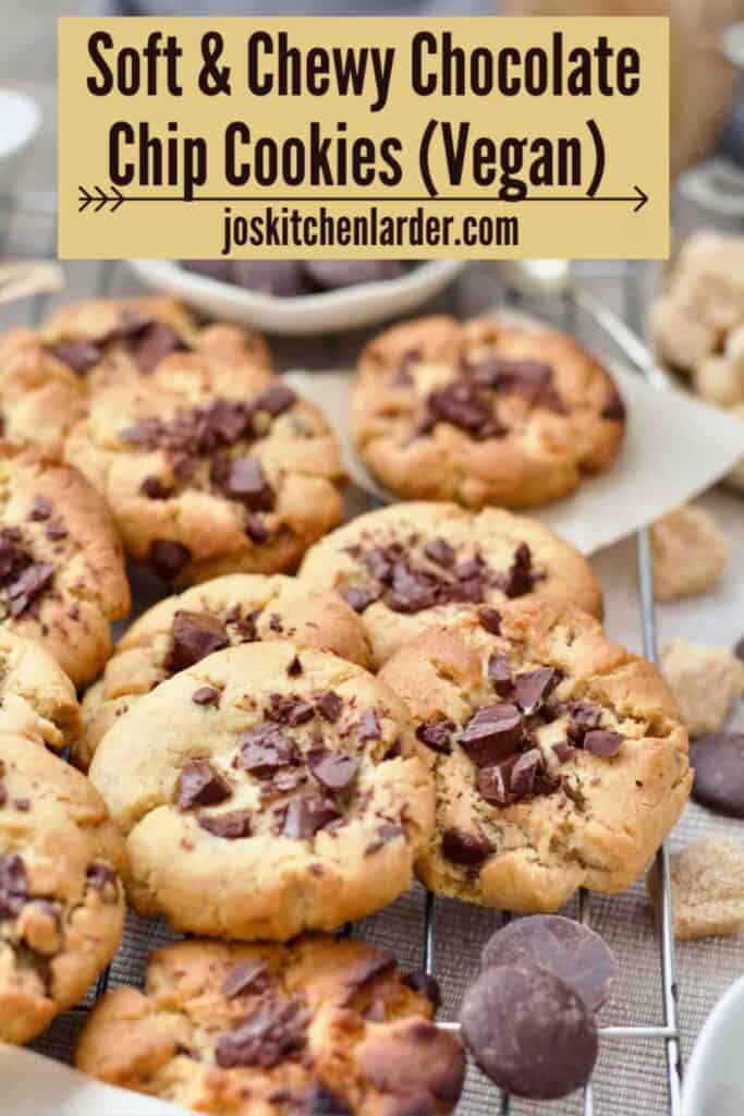 Close up of chocolate chip cookies on a rack.