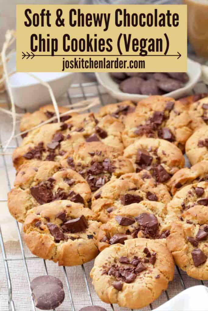 Chocolate chip cookies arranged on a cooling rack.