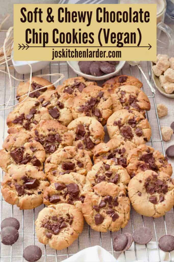 Batch of chocolate chip cookies on a cooling rack.